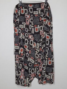 Vtg 90s Y2K Brown Geometric Asymmetrical Flowy Midi Skirt Fairy Boho Festival 2X